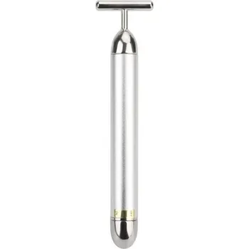 Elektrický čistič pleti Vibrační masážní váleček na obličej na 1 AA baterii Vodotěsný vibrační váleček na zpevnění a zeštíhlení obličeje Masážní vibrující pomůcka na lifting obličeje Masážní přístroj proti vráskám ve tvaru T 14 x 3,2 cm stříbrná