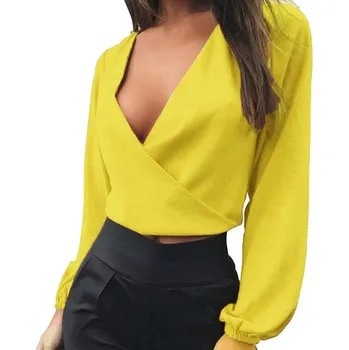 Dámská halenka Sexy halenka s velkým výstřihem žlutá M