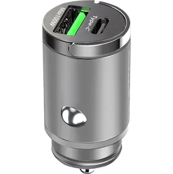 Rychlonabíječka do auta 100W USB C a USB A mini nabíječka do zapalovače podpora dvou zařízení rychlé nabíjení Typ C kompatibilní modely šedá