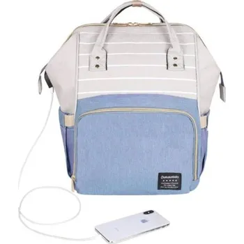 Přebalovací taška Chytrý přebalovací batoh s USB světle modrá