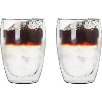 Skleněný šálek s dvojitou stěnou bez ucha 350 ml 2 ks Průhledné termo sklenice Tepelně odolné hrnky na kávu nebo čaj 8,5 x 12 cm