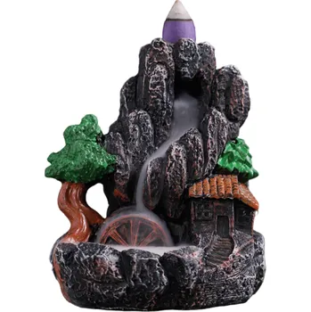 Aroma lampa Aromalampa s tekoucím dýmem Malá dekorace s kouřovým vodopádem Stojan na vonné kužely Kadidelnice se zpětným kouřerem Vonný krb s motivem vodního kola 10 x 9 x 11,5 cm