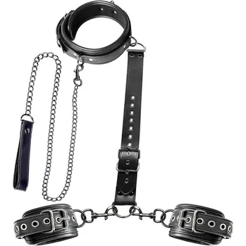 Vibrátor Kožená pouta za krk a záda s řetězovým obojkem, nastavitelný zadní popruh, páskové zapínání, luxusní provedení, diskrétní balení