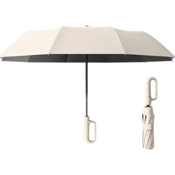 Deštník Silný automatický skládací deštník 125 cm Větruodolný pánský a dámský slunečník s UV ochranou Deštník s rukojetí do každého počasí béžova