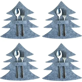 Vánoční dekorace Vánoční pouzdro na příbory - strom 4 ks V128 šedá