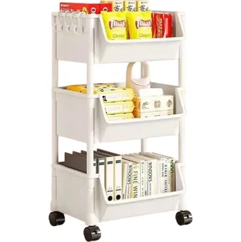 Úložný box Vozík se 3 policemi plastový koupelnový organizér, kuchyňský stojan 65 x 30 x 20 cm