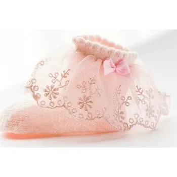 Dívčí ponožky s volánky a mašlí růžová 0-3 měsíce
