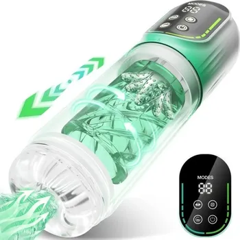 Vibrátor Sací a pohybující se masturbátor s vroubkovaným silikonovým válečkem, odnímatelnou hlavicí a diskrétním balením