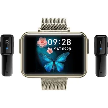 Chytré hodinky Chytré hodinky s vestavěnými sluchátky zlatá