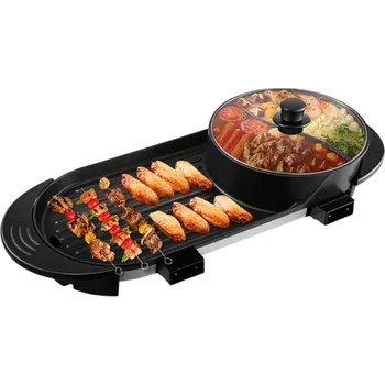Zahradní gril Elektrický gril s hrncem 5 rychlostí 2 200 W 110 V Multifunkční nepřilnavý gril s regulací teploty Přenosná grilovací plocha s hrncem 67 x 28 x 17 cm