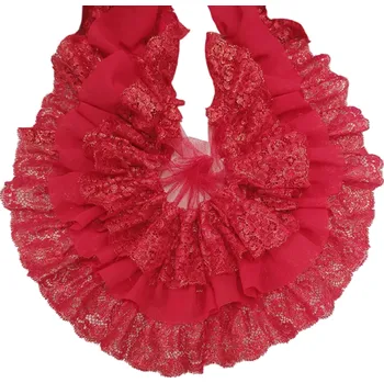 Balící papír Skládaná třívrstvá šifonová krajka 10 cm x 91 cm Dekorační látka na šití Ozdobná stuha na oděvy Svatební doplňky DIY projekty Módní úpravy červená