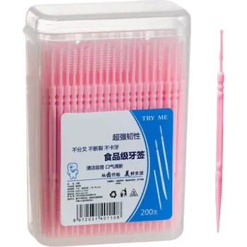 Dentální hygiena Oboustranný silikonový mezizubní kartáček Mezizubní párátko ultra jemné 200 ks růžová