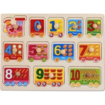 Dřevěná hračka Vkládací dřevěné puzzle - Čísla ve tvaru vlaku