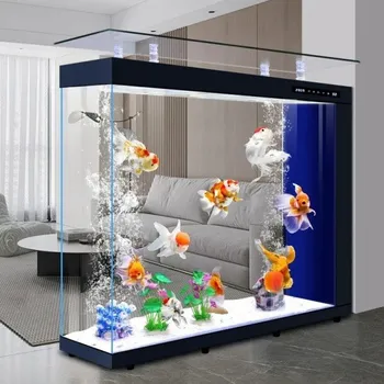 Akvaristika Luxusní akvárium 180 x 40 x 116 cm Velké skleněné akvárium s přepážkou Super bílé sklo LED osvětlení Filtrace Chytrý displej tmavě modrá