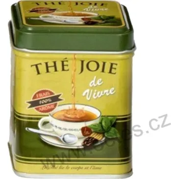 Dóza na potraviny THÉ JOIE plechová dóza na čaj 7421 šálek se lžičkou a sladkostmi na zeleném ubrusu