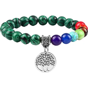 Náramek Náramek sedmi čaker s kamenem malachit stříbrná