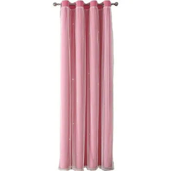 Dvouvrstvé dětské závěsy s hvězdičkami Neprůsvitné závěsy s průsvitnými záclonami do dětského pokoje Dívčí závěsy s průchodkami 132 x 183 cm růžová