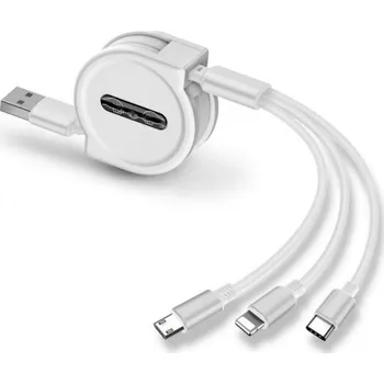 Datový kabel Navíjecí USB kabel Micro USB / USB-C / Lightning bílá