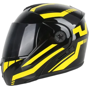 Motocyklové brýle Výklopná motocyklová helma s dvojitým tmavým hledím ABS skořepina Větrací systém Sportovní design Pro motocykly a skútry žlutá S (55-56 cm)