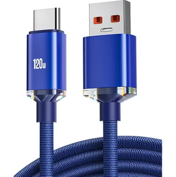 Datový kabel Rychlonabíjecí kabel USB C a USB A 120W 1,5 m datový kabel pro telefon 6A rychlé nabíjení kabel modrá