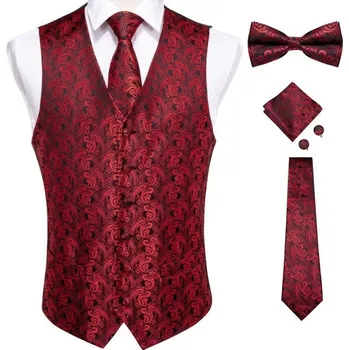 Pánská vesta Pánská vesta s motýlkem a kravatou tmavě červená S