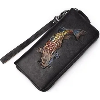 Peněženka Pánská kožená peněženka s rybou černá