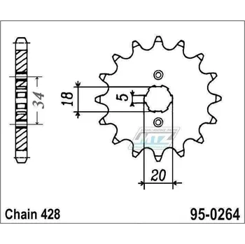Kolečko řetězové (pastorek) 0264-16zubů MTZ - Honda C90Z + CE90 + CBZ125 + EZ90 Cub + CB175K + XLR250R3 + XLR250 Baja + XLR250R + Kymco 125 Pulsar + 125 STR + Gilera 125 Cougar + Yamaha DT125Z + DT200 GILERA Coguar 125 1999-2001