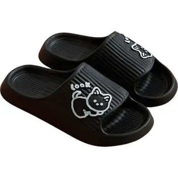 Pánské pantofle Pánské roztomilé domácí pantofle s kreslenou kočičkou Měkké lehké přezůvky Ergonomická podrážka Stylové pantofle na každodenní nošení černá 44-45