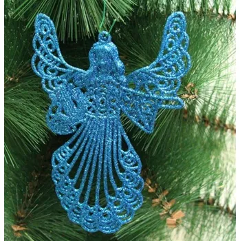 Vánoční dekorace Vánoční anděl glitrový modrá