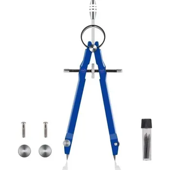 Kružítko Profesionální kružítko se zámkem proti sklouznutí Přesné kovové kružítko s náhradními tuhami a uzamykáním pro přesnost Kovové kružítko na rýsování s max. průměrem 25 cm modrá