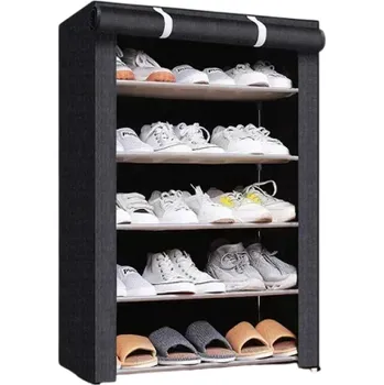 Úložný box Textilní organizér na boty s policemi Úložný box na obuv Praktický organizér do domácnosti Skladovací systém na boty černá