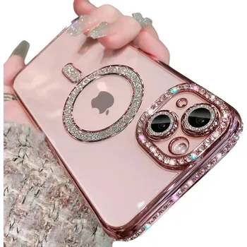 Pouzdro na mobilní telefon Pouzdro na iPhone 12 Pro Max Třpytivé kamínky Luxusní kryt s podporou magnetického bezdrátového nabíjení Elegantní ochrana a moderní design růžová