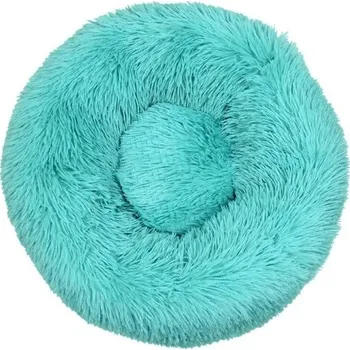 Pelíšek pro psa Mikroplyšový pelíšek pro psy ve tvaru donutu Ø40 cm Měkký kulatý pelíšek s dlouhým chlupem Prodyšný a pratelný pelíšek proti úzkosti Pohodlný pelech pro malé psy tyrkysová