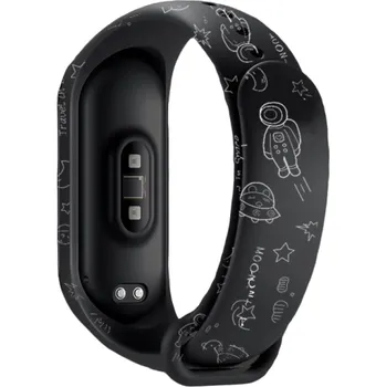Příslušenství k chytrým hodinkám Silikonový řemínek pro Xiaomi Mi Band 3 / 4 s motivem vesmíru A4013 černá