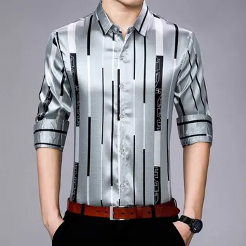 Pánská pruhovaná košile F544 šedá S