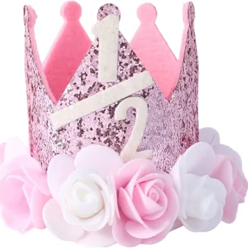 Karnevalový doplněk Třpytivá narozeninová čepička půl roku růžová