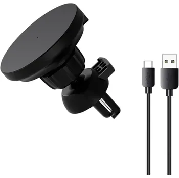 Magnetická bezdrátová nabíječka do auta 30W s držákem a kabelem USB A na USB C 1 m rychlé nabíjení silný magnet 360° kloub držák mobilu černá