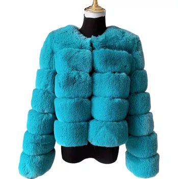 Dámská bunda Dámská bunda z umělé kožešiny V152 modrá L