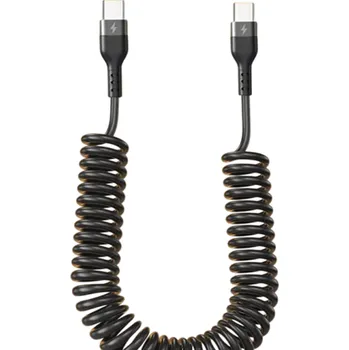 Datový kabel Rychlonabíjecí kabel do auta 66W USB C na USB C 1,5 m pružinový teleskopický kabel 5A Typ C stahovací datový kabel Android zařízení