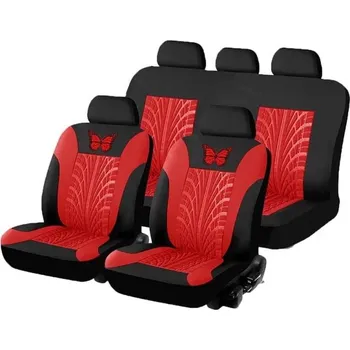 Potah sedadla Sada autopotahů na 5 sedadel Design pneumatiky s motýlkem Ochranné potahy na autosedačky Polyester Stylový vzor Snadná údržba Univerzální střih červená
