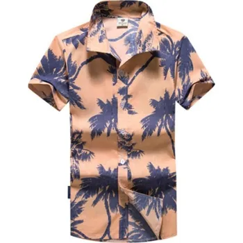 Pánská košile Pánská košile s potiskem palem - Žlutá L