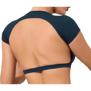 Podprsenka Dámský vyztužený top na cvičení Sportovní top s vycpávkami Sportovní top s vykrojenými zády tmavě modrá L