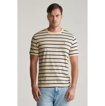Pánské tričko TRIČKO GANT STRIPED SS TSHIRT DUSTY LIGHT YELLOW