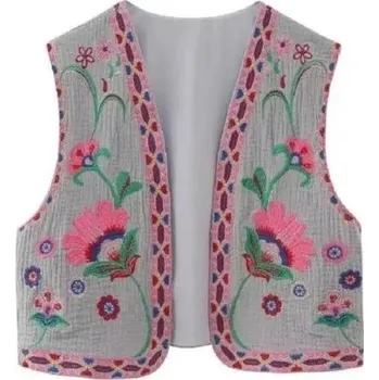 Dámská vesta s květinovým vzorem V148 šedá S