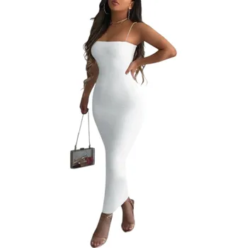 Dámské šaty Elegantní dlouhé šaty s tenkými ramínky Přiléhavý večerní střih Hladký splývavý materiál Slavnostní šaty ke kotníkům Letní styl bílá S