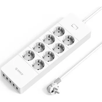 Elektrická zásuvka Prodlužovací přívod s vypínačem 8x zásuvka, 5x USB 1,5 m bílá