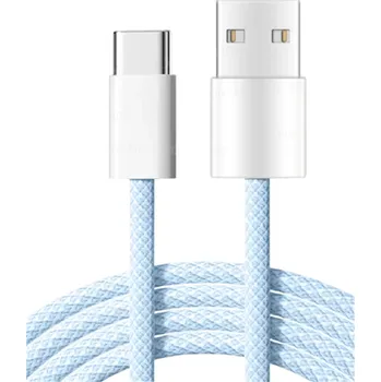 Datový kabel Rychlonabíjecí datový kabel USB C a USB A 1,5 m 35W 6A pro nabíjení a synchronizaci Typ C odolný dlouhý kabel telefonu modrá