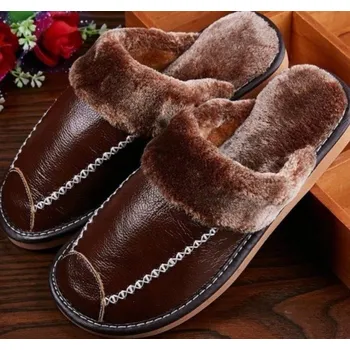 Pánská móda Pánské kožené pantofle A2264 hnědá 40