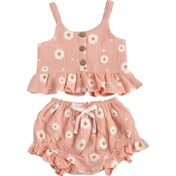 Dívčí top a kraťasy s květinami meruňková 4