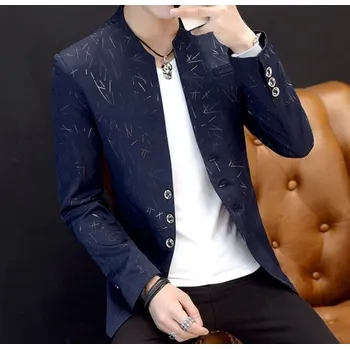 Pánské neformální sako se zajímavým vzorem modrá XL